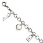Cubic Zirconia Lock & Key Bracelet in Rose IP-Plated Stainless Steel, 7.5 Inch - Sophia Jewelers