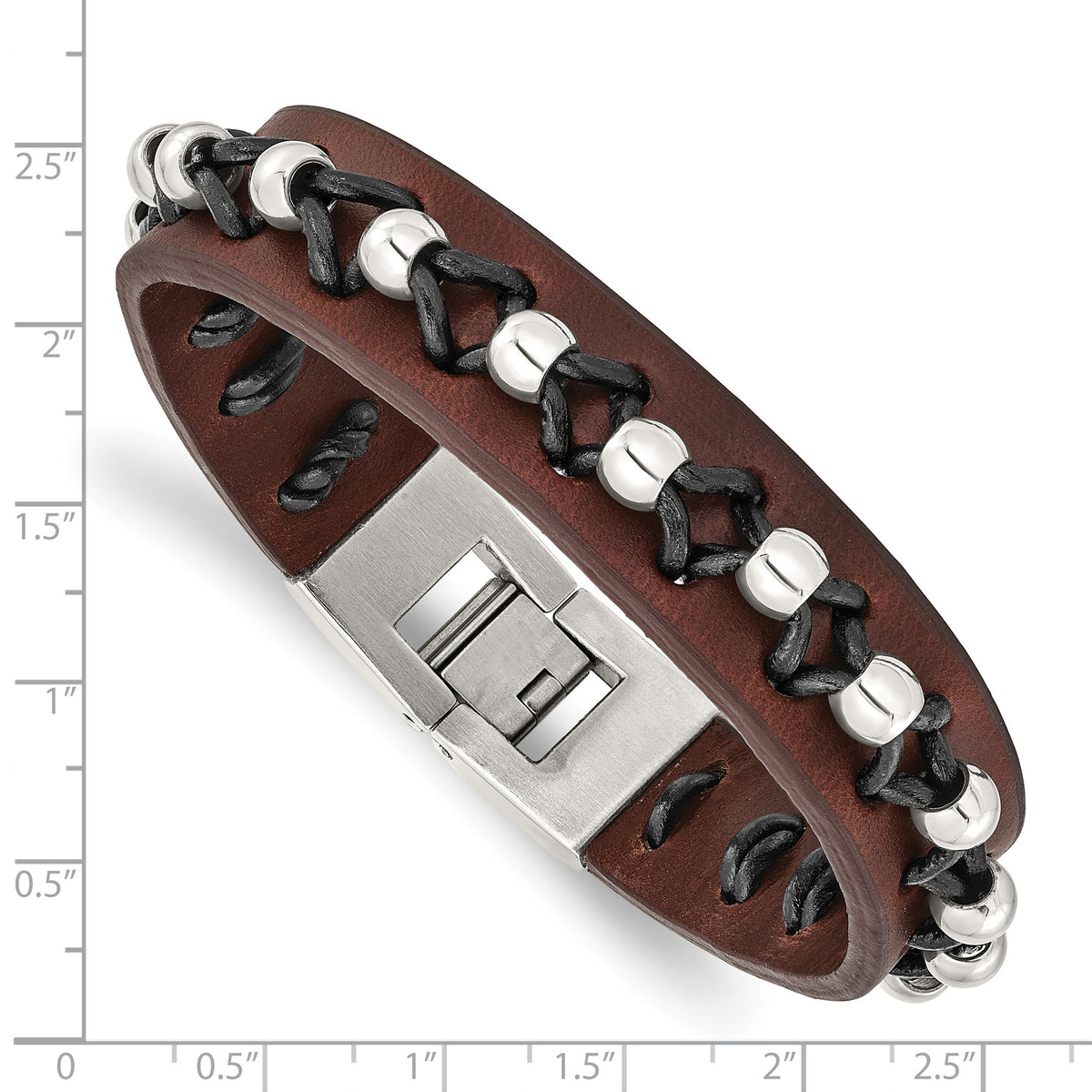 Chisel Men's Brown Leather Beads Bracelet in Stainless Steel, 8.5 Inch - Sophia Jewelers