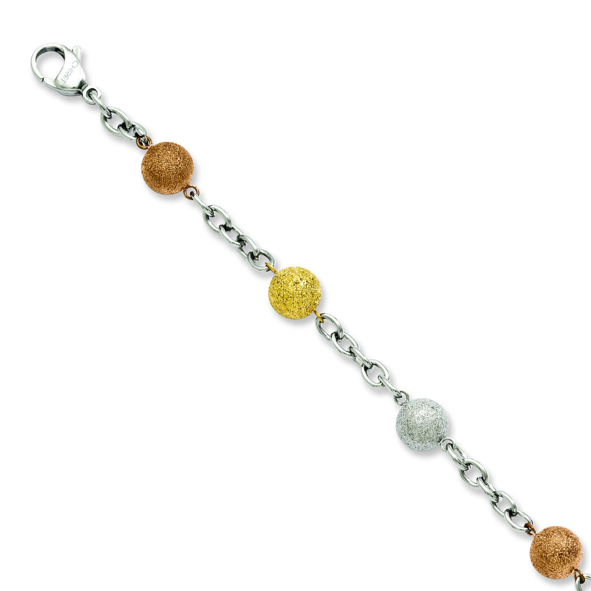 Tri-Color Laser-Cut Bracelet in Stainless Steel, 8 in. - Sophia Jewelers