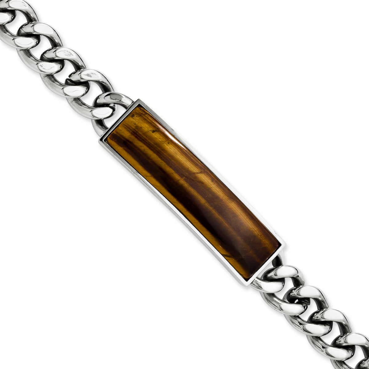 Stainless Steel Polished with Tiger's Eye Inlay ID Bracelet for Men Main image