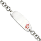 Stainless Steel Polished with Red Enamel Medical ID Open Link Bracelet for Women