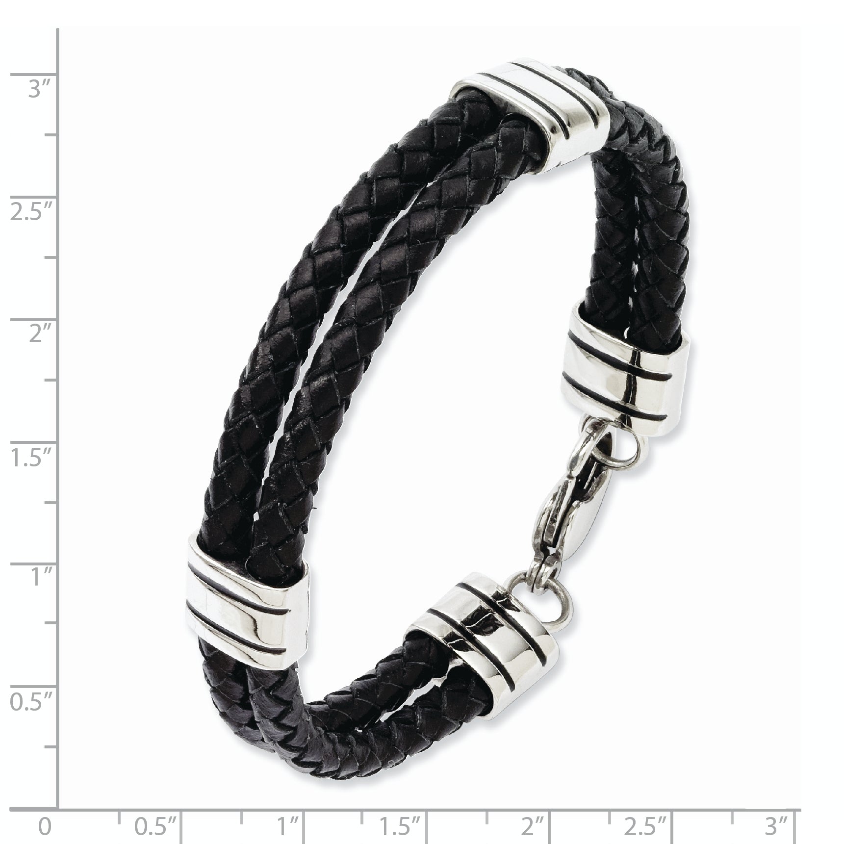 Stainless Steel Polished Braided 2 Strand Black Braided Leather Bracelet for Men