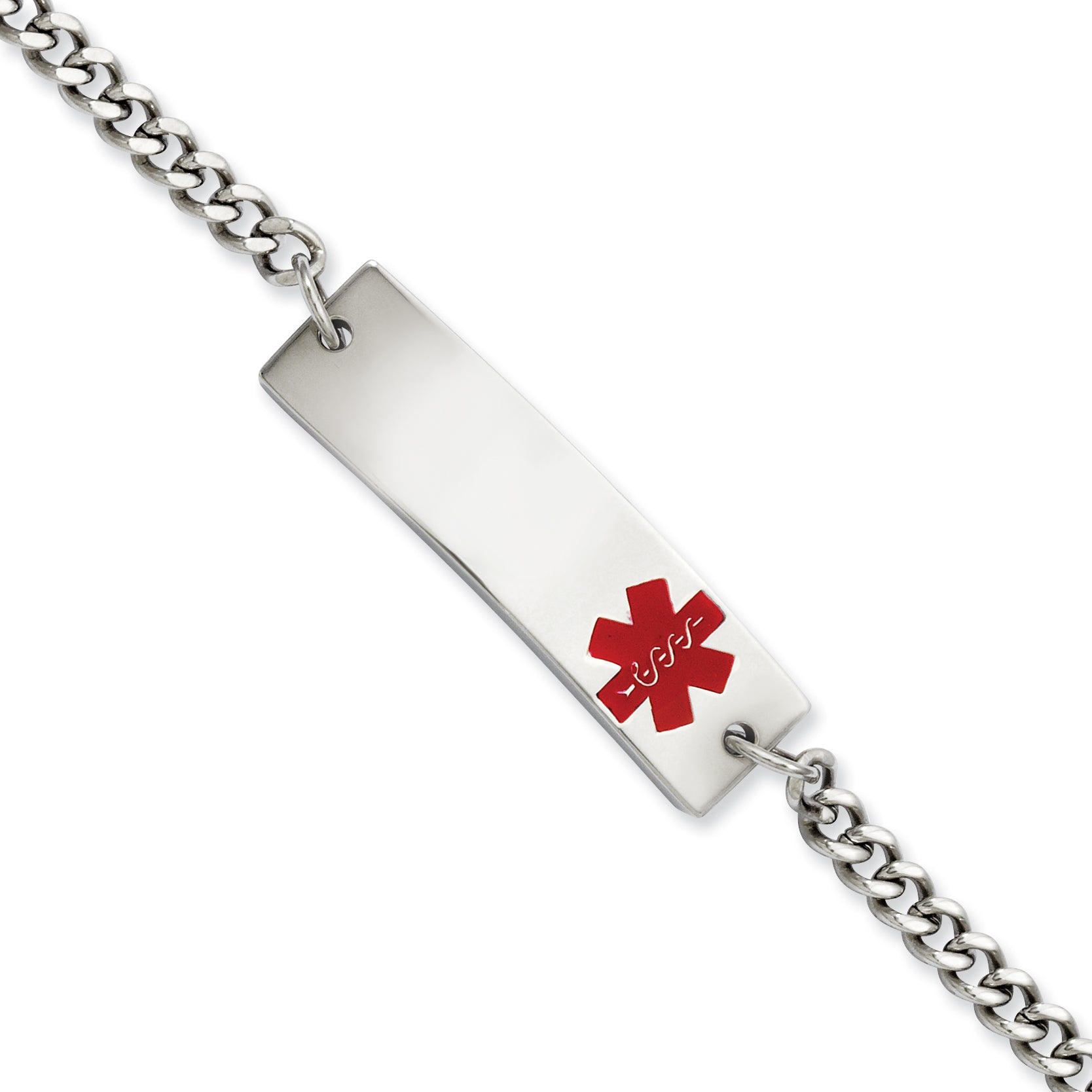 Stainless Steel Polished with Red Enamel Medical ID Curb Chain Bracelet for Men Main image