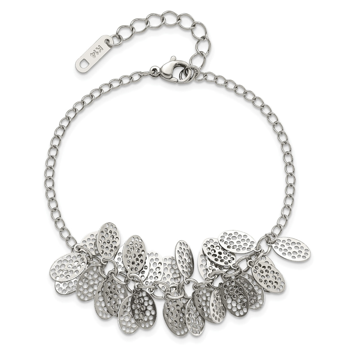 Oval Dangle Bracelet in Stainless Steel, 13mm, 7 Inch - Sophia Jewelers
