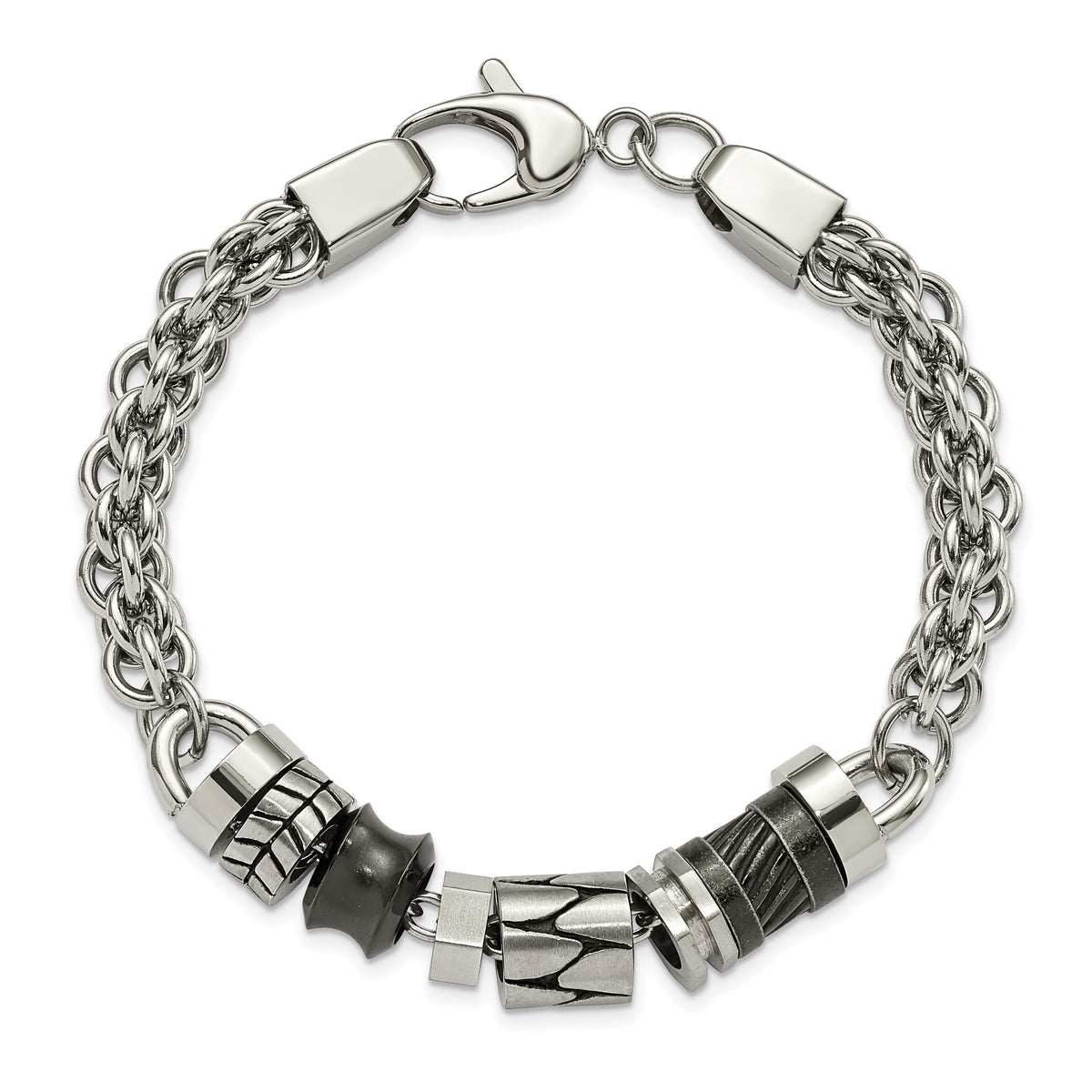 Men's Beads Bracelet in Black IP-Plated Stainless Steel, 8.2 Inch - Sophia Jewelers