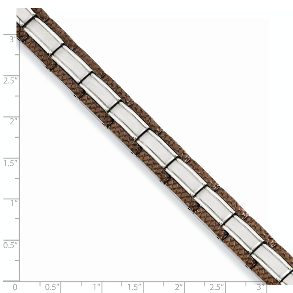 Stainless Steel Brushed with Textured Brown IP-plated Edges Link Bracelet for Men