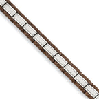 Stainless Steel Brushed with Textured Brown IP-plated Edges Link Bracelet for Men