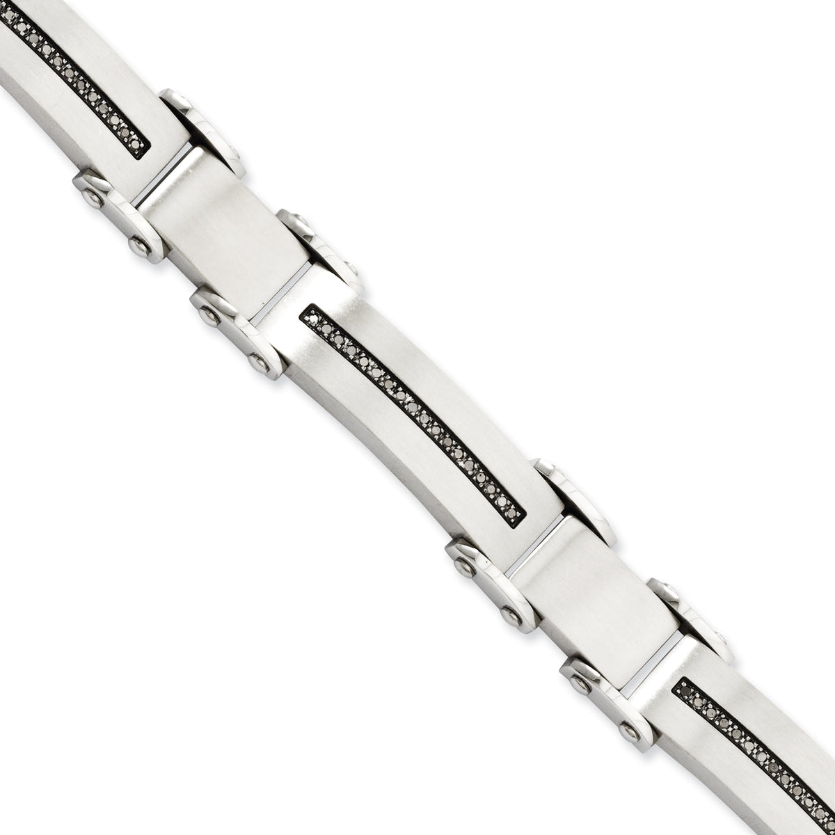 Stainless Steel Brushed and Polished with 1/2 carat Black Diamond Bracelet for Men
