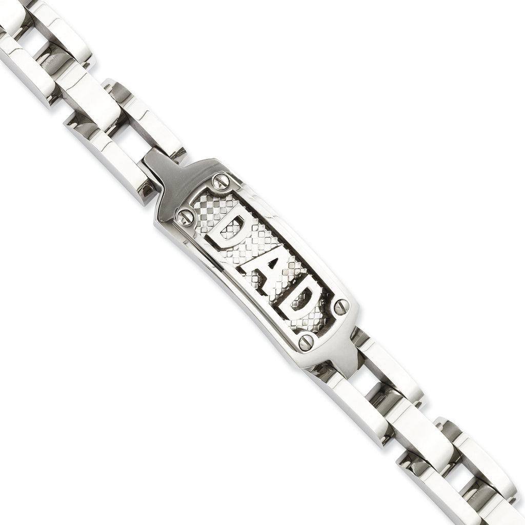 Stainless Steel Polished and Textured Dad Bracelet for Men