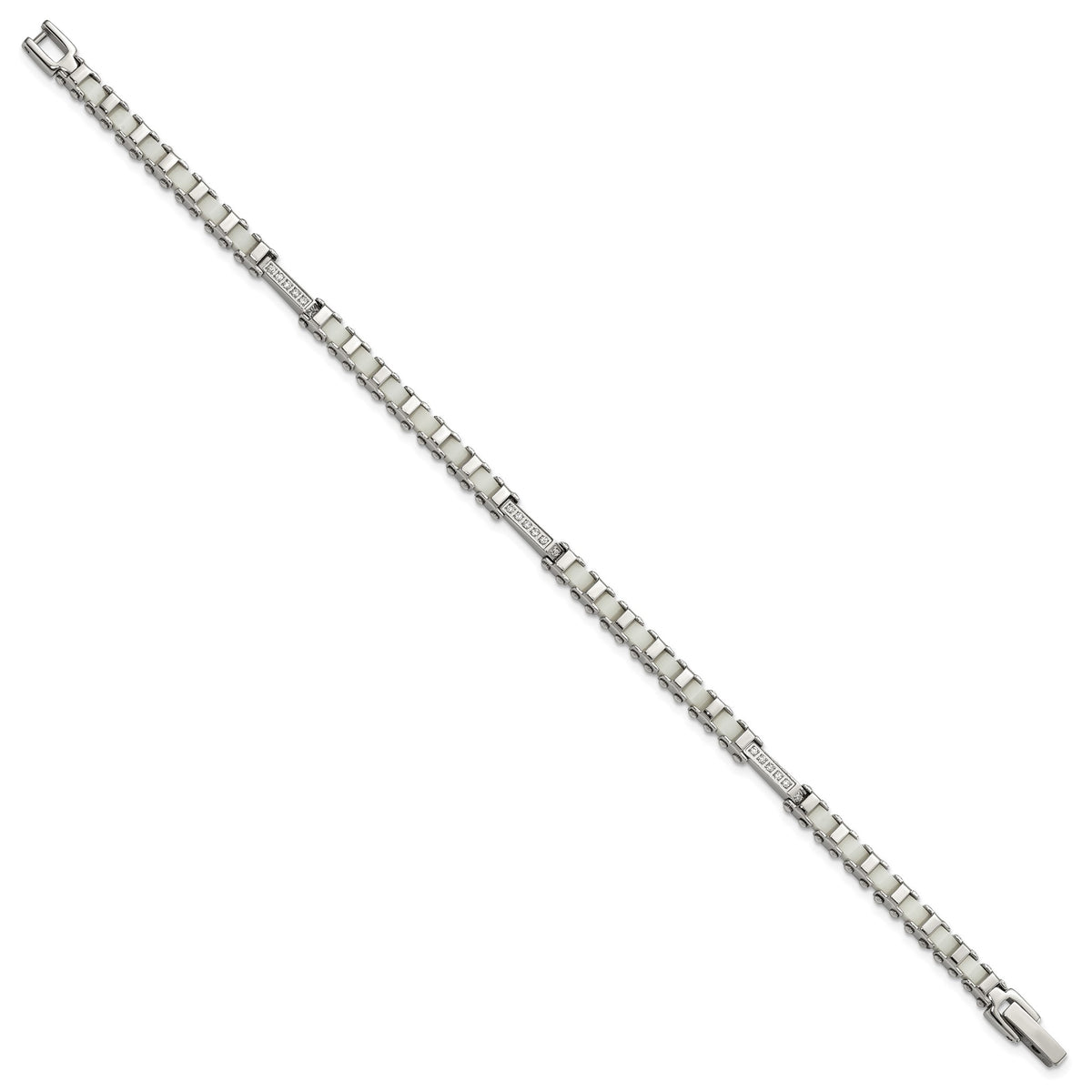 Cubic Zirconia & White Ceramic Link Bracelet in Stainless Steel, 4.8mm, 7.5 Inch - Sophia Jewelers