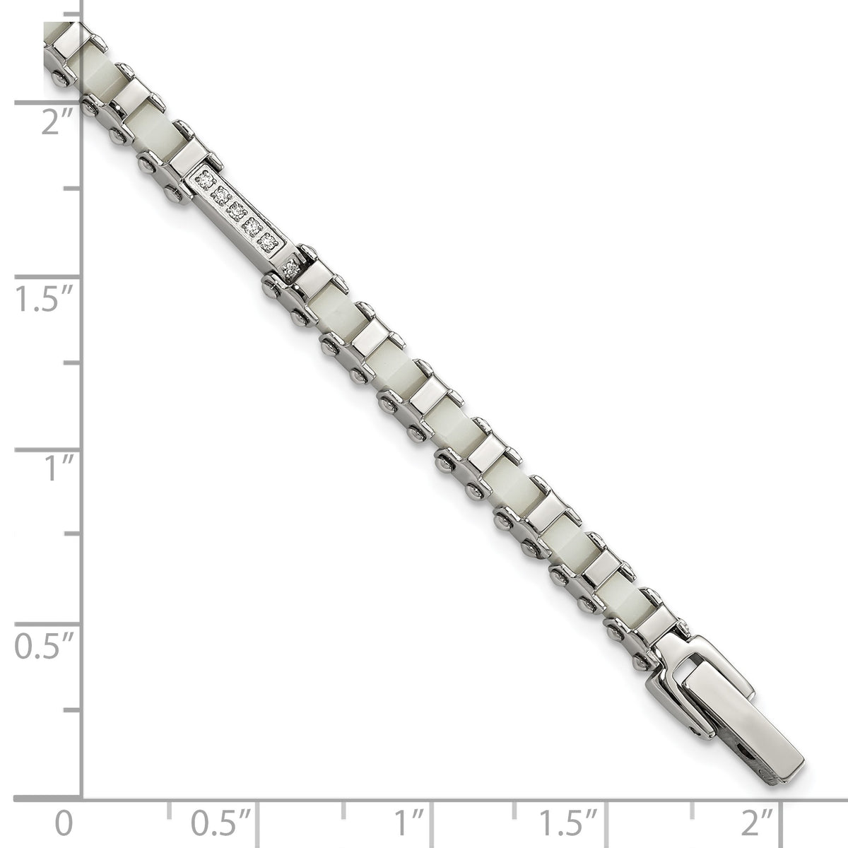 Cubic Zirconia & White Ceramic Link Bracelet in Stainless Steel, 4.8mm, 7.5 Inch - Sophia Jewelers