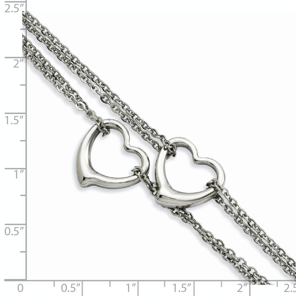 Stainless Steel Polished Cutout Hearts Multi-Strand Bracelet for Women