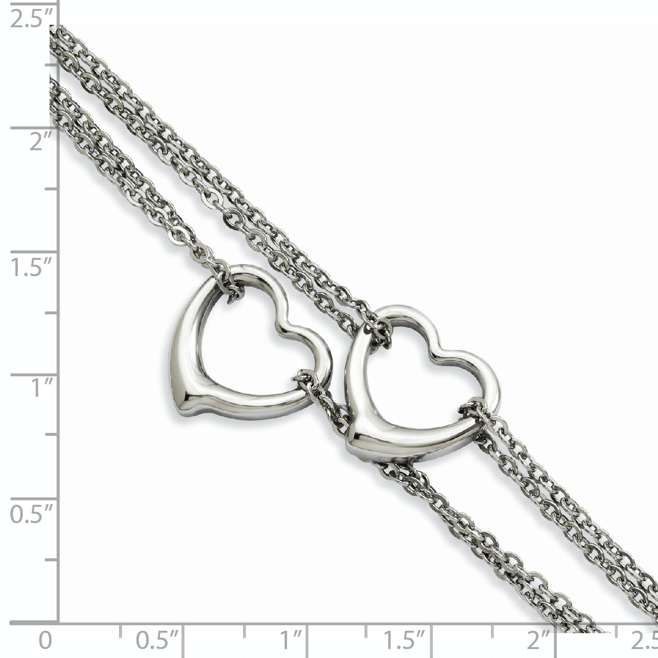 Stainless Steel Polished Cutout Hearts Multi-Strand Bracelet for Women