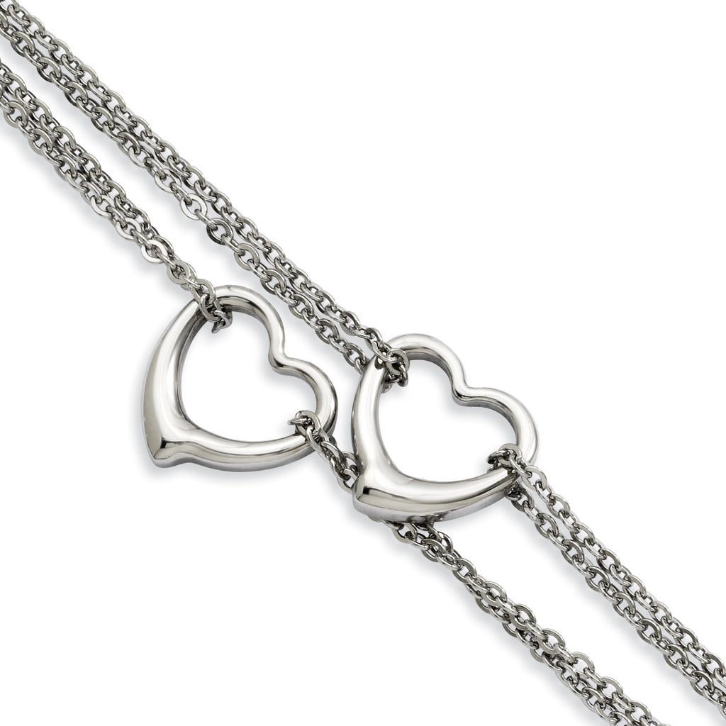 Stainless Steel Polished Cutout Hearts Multi-Strand Bracelet for Women