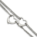 Stainless Steel Polished Cutout Hearts Multi-Strand Bracelet for Women