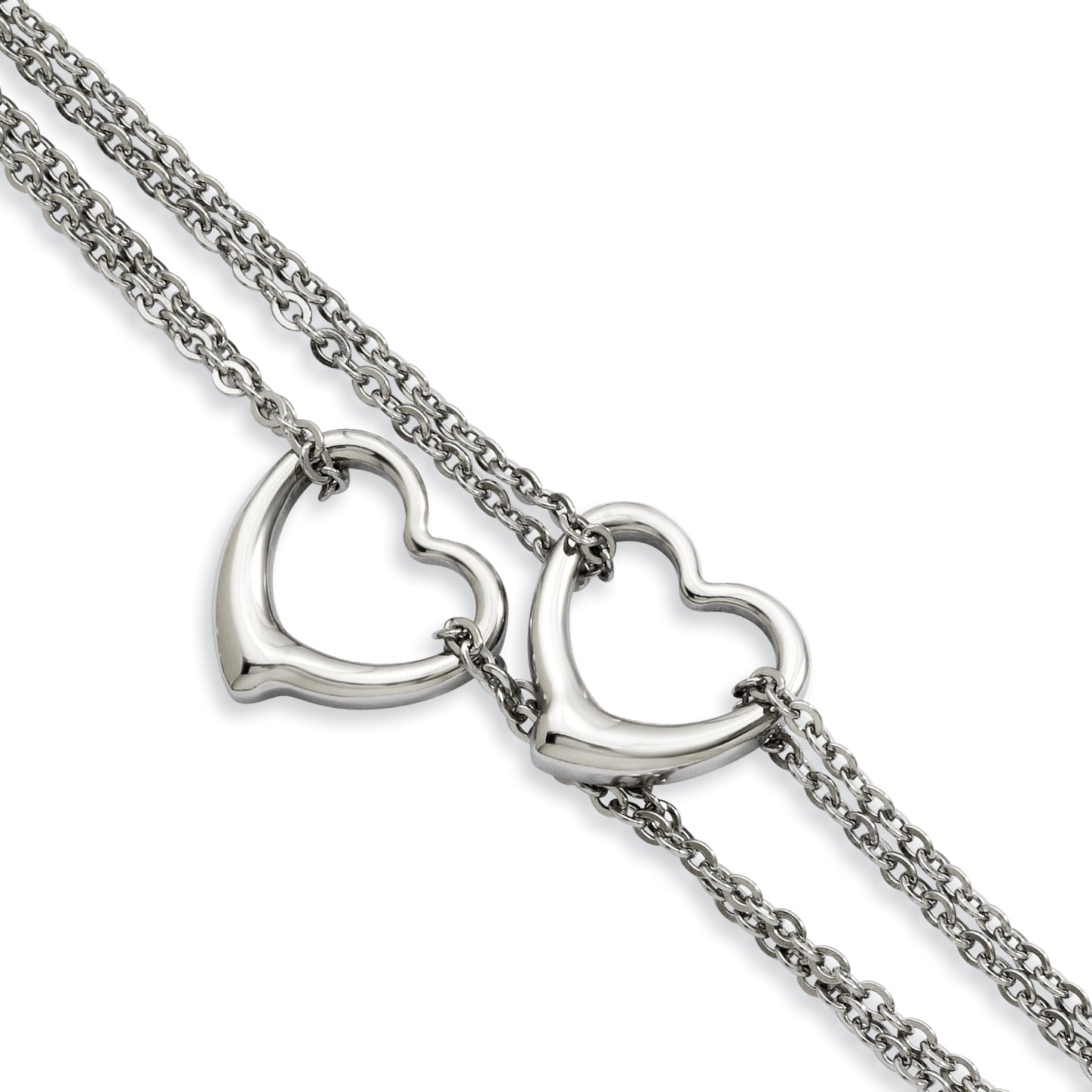 Stainless Steel Polished Cutout Hearts Multi-Strand Bracelet for Women