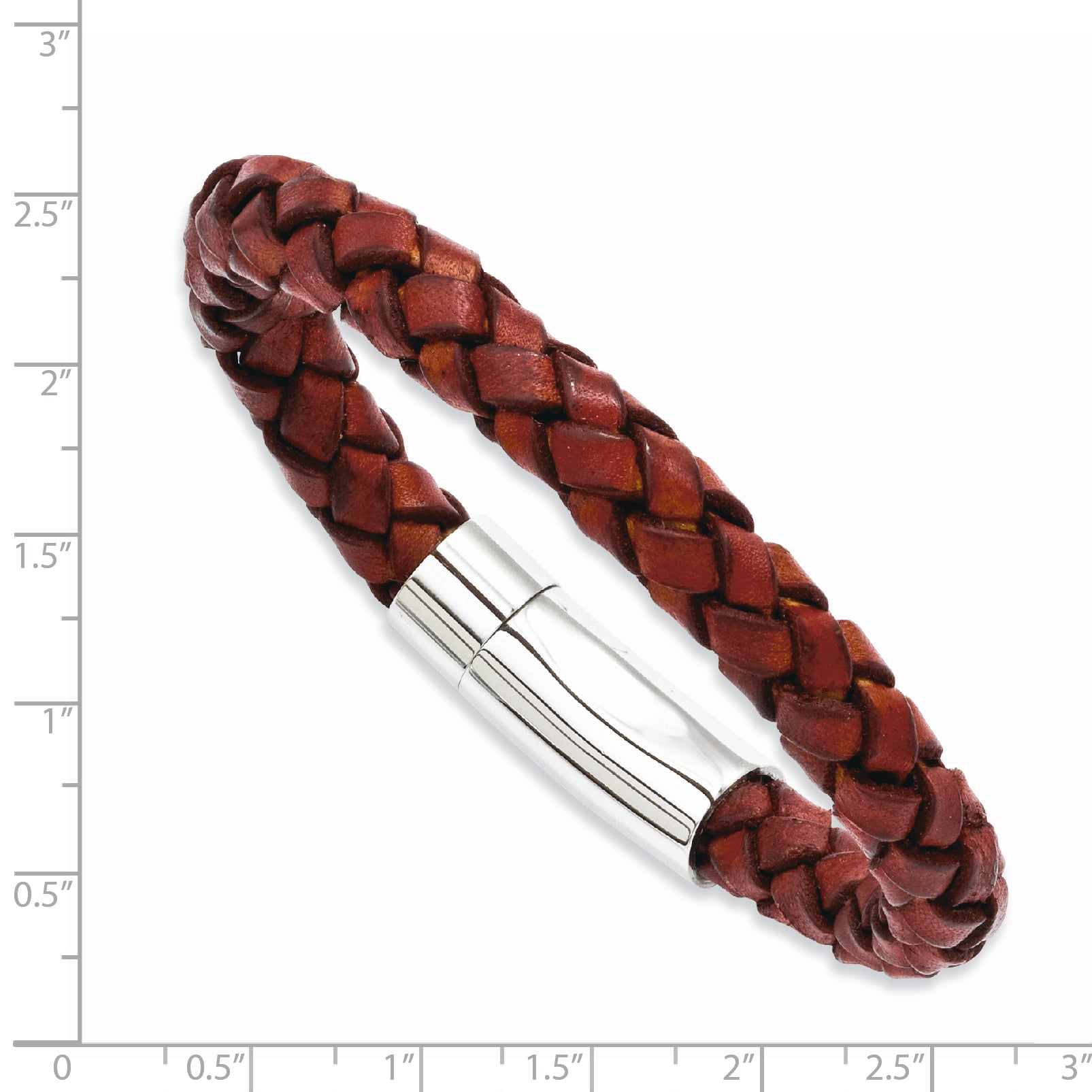 Stainless Steel Polished Brown Braided Leather Bracelet for Men Secondary image
