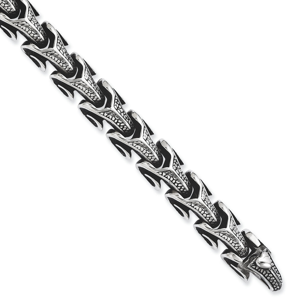 Stainless Steel Antiqued and Polished Dragon Scale Link Bracelet for Men