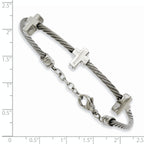 Crosses on Twisted Wire Bracelet in Stainless Steel, 10mm, 7.5 Inch