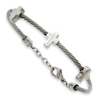 Crosses on Twisted Wire Bracelet in Stainless Steel, 10mm, 7.5 Inch
