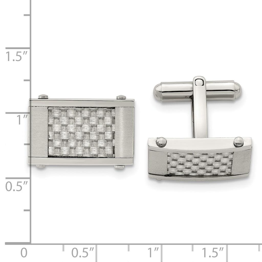 Stainless Steel Brushed and Polished Grey Carbon Fiber Inlay Cufflinks for Men