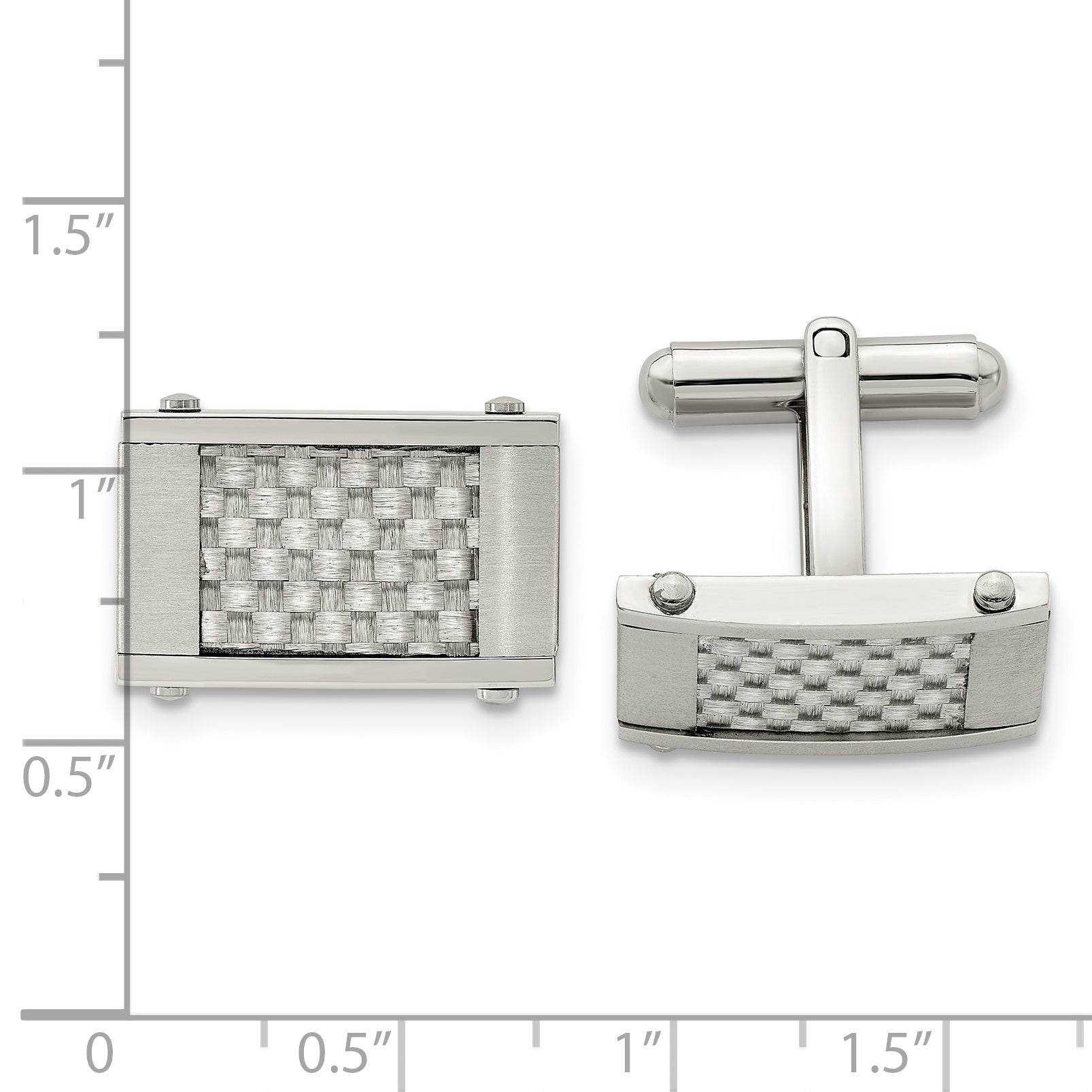 Stainless Steel Brushed and Polished Grey Carbon Fiber Inlay Cufflinks for Men