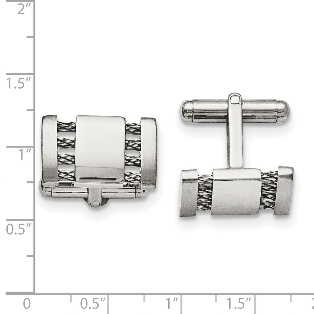 Stainless Steel Brushed and Polished with Cable Cufflinks for Men