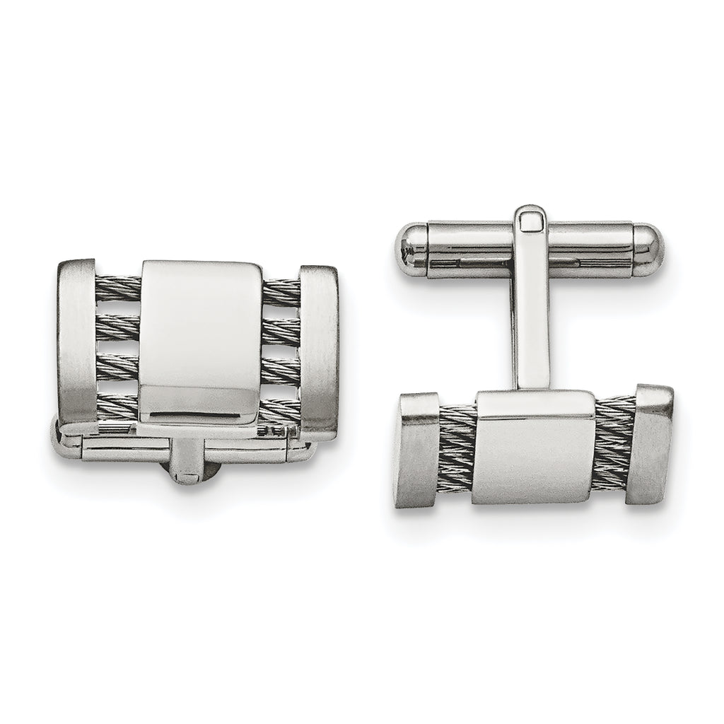 Chisel Stainless Steel Brushed and Polished with Cable Cufflinks
