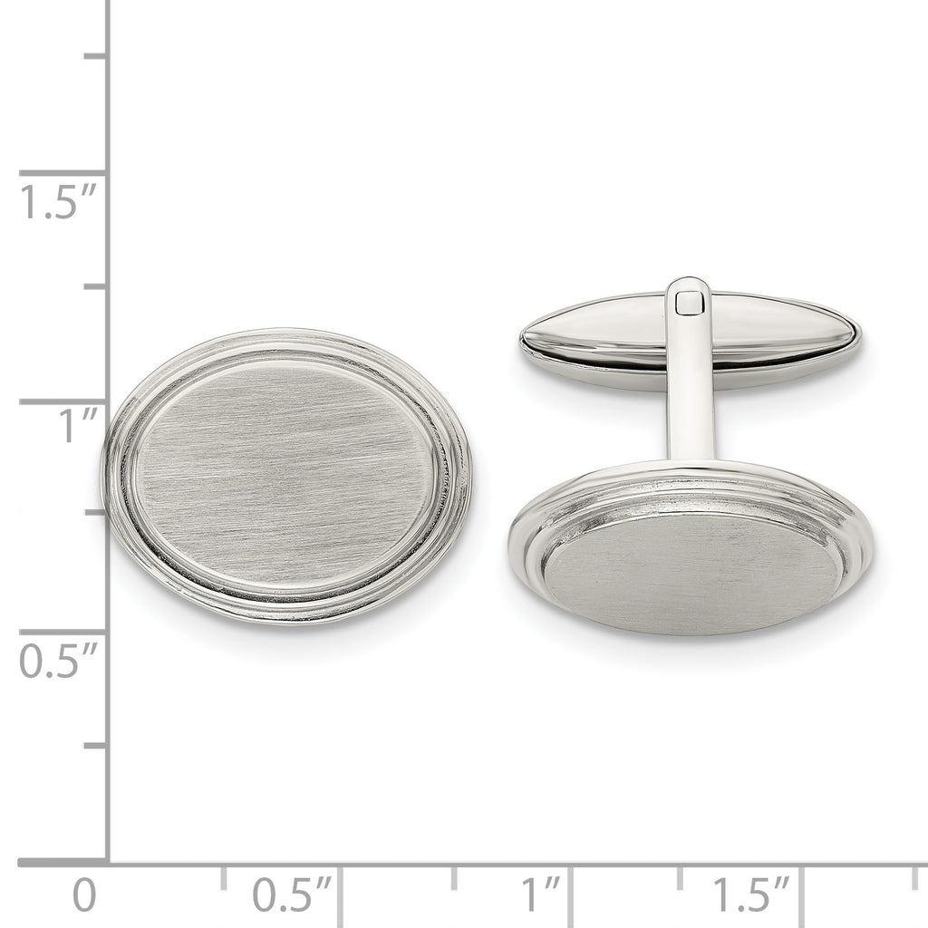 Stainless Steel Brushed and Polished Oval Cufflinks for Men