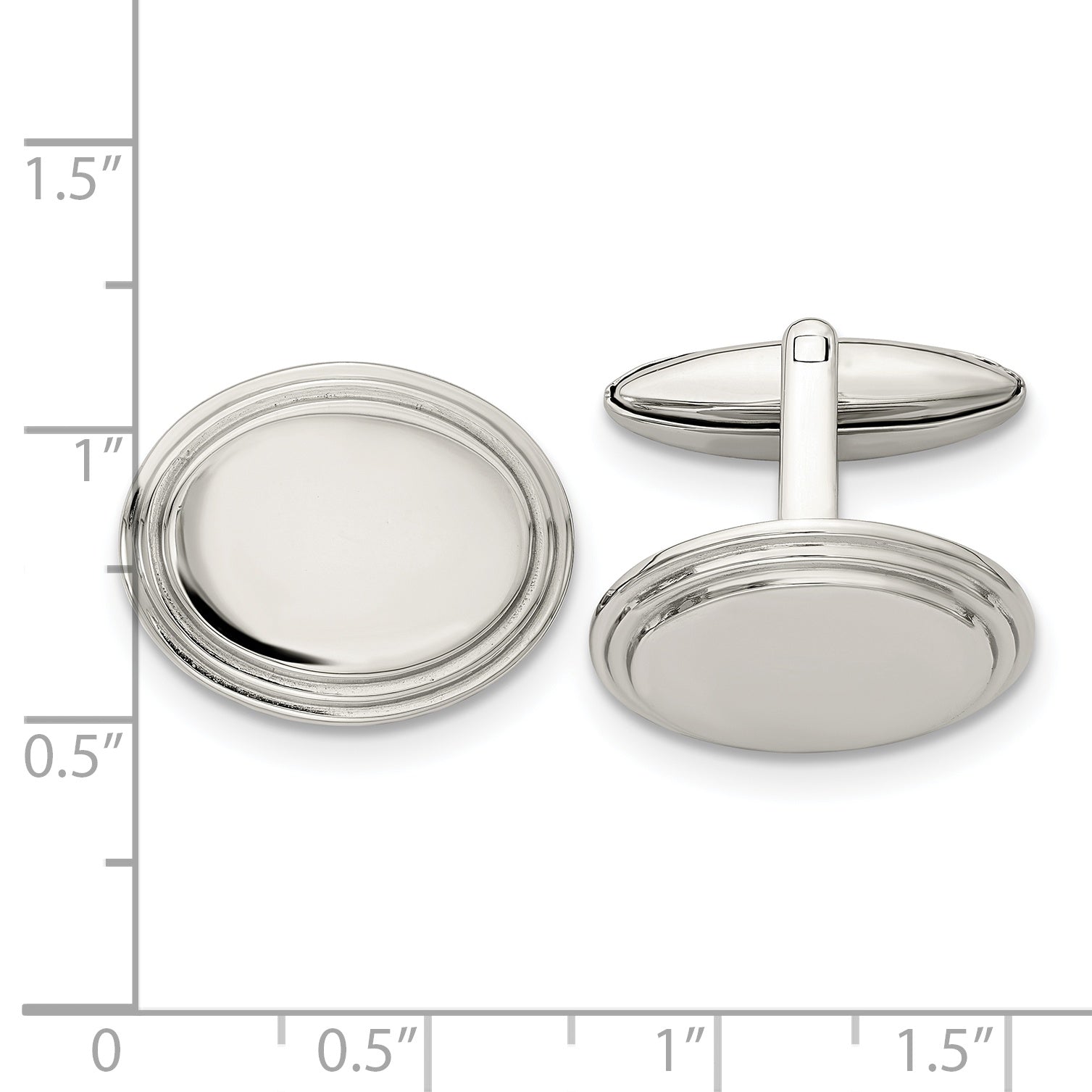 Stainless Steel Polished Oval Cufflinks for Men