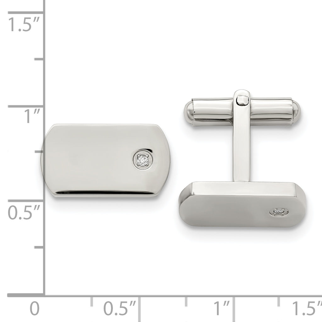 Stainless Steel Polished .03 Carat Diamond Cufflinks for Men