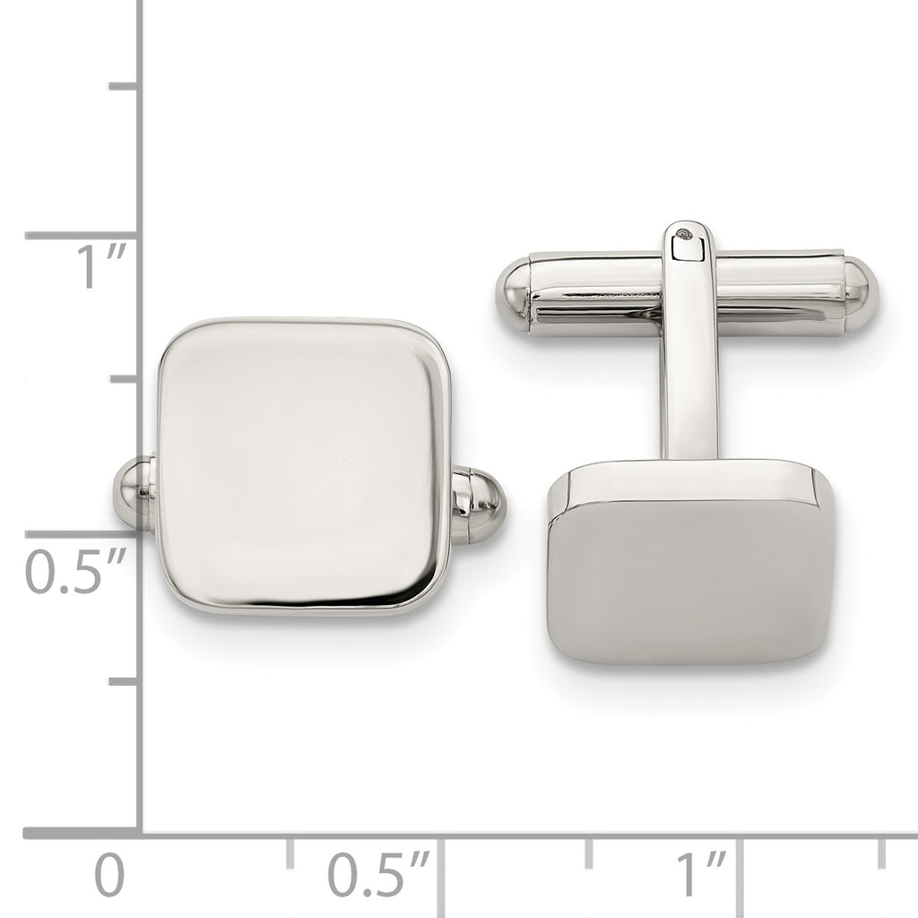 Stainless Steel Polished Rounded Square Cufflinks for Men