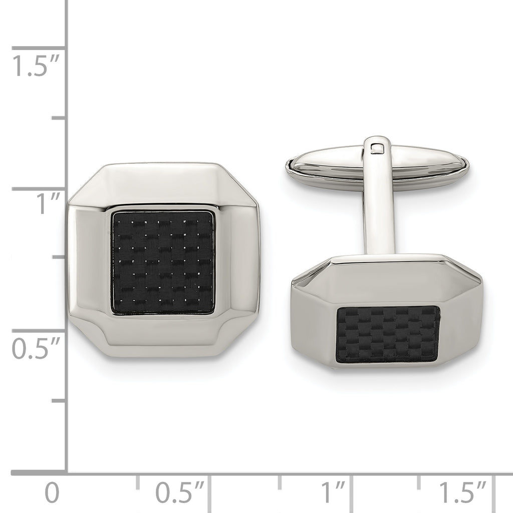 Stainless Steel Polished Black Carbon Fiber Inlay Cufflinks for Men