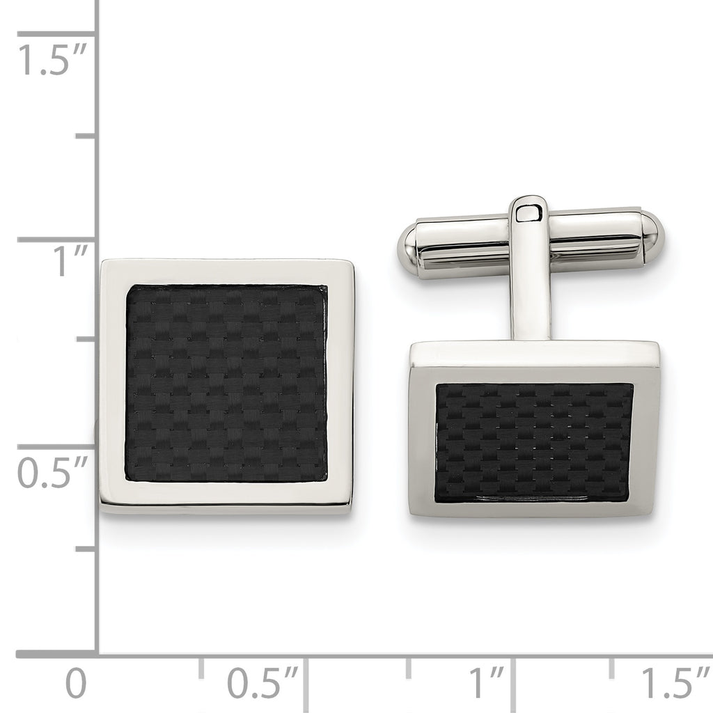 Stainless Steel Polished Black Carbon Fiber Inlay Square Cufflinks for Men