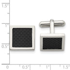 Stainless Steel Polished Black Carbon Fiber Inlay Square Cufflinks for Men