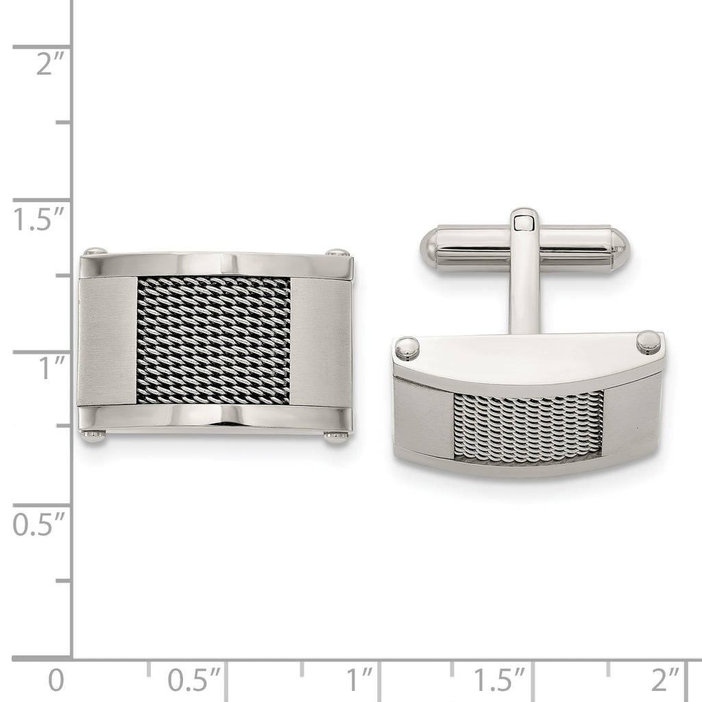 Chisel Stainless Steel Brushed and Polished with Wire Inlay Cufflinks