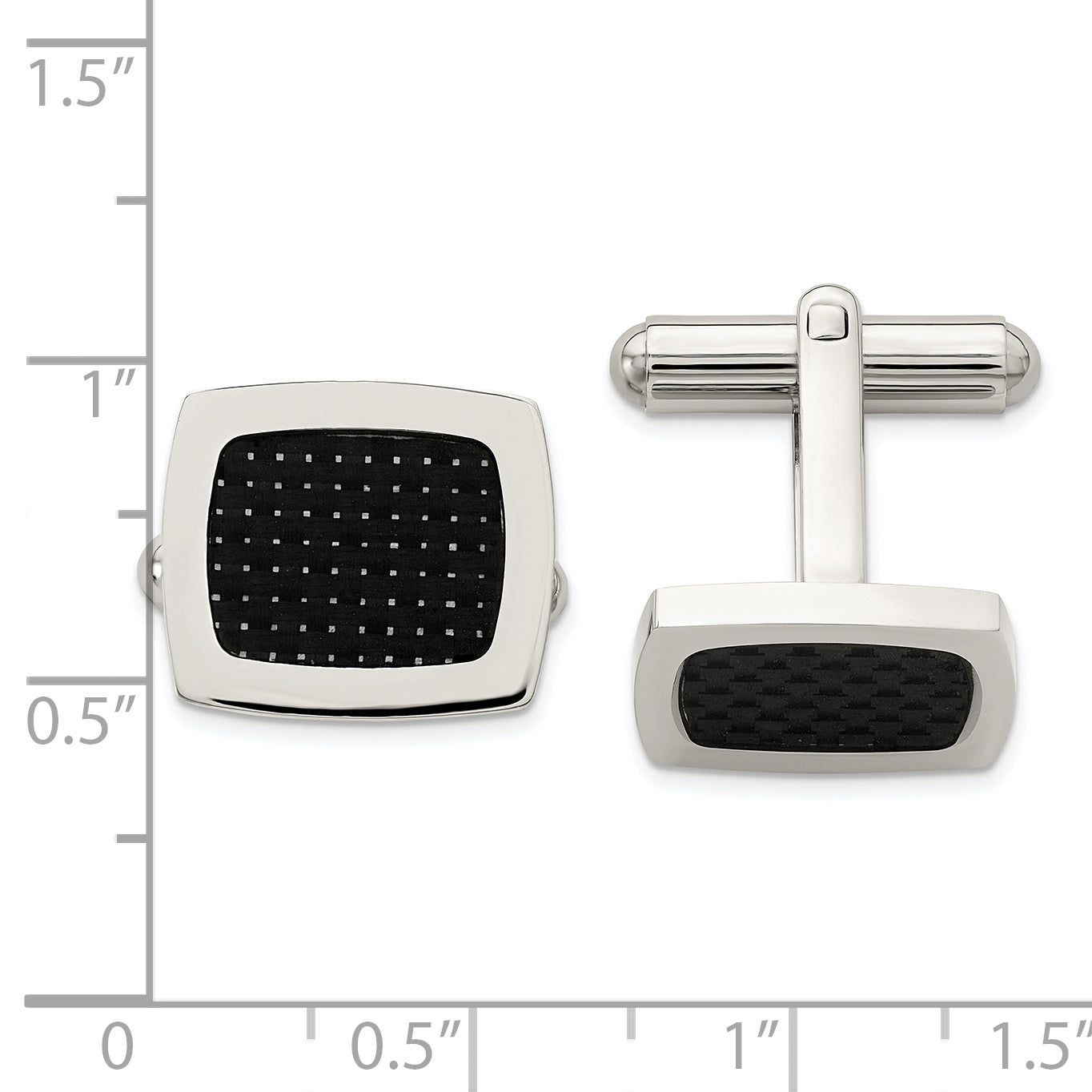 Stainless Steel Polished Black Carbon Fiber Inlay Cufflinks for Men