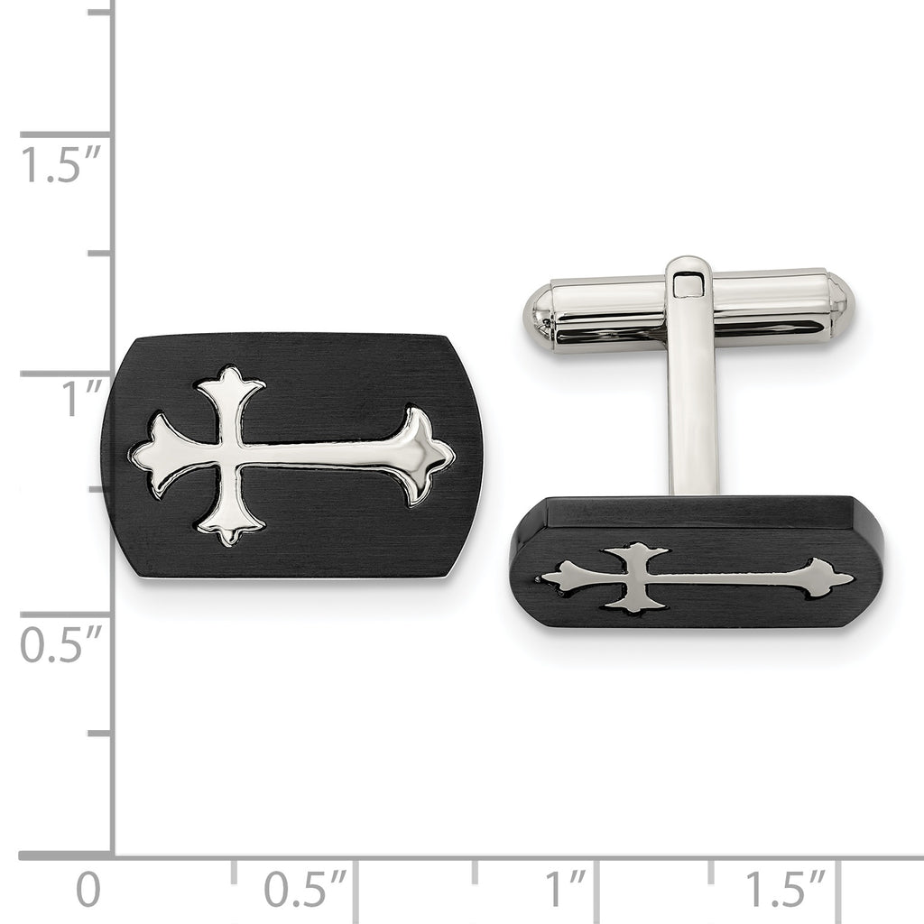 Stainless Steel Brushed and Polished Black IP-plated Cross Cufflinks for Men
