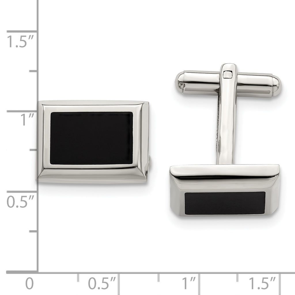 Stainless Steel Polished Black IP-plated Rectangle Cufflinks for Men