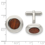 Stainless Steel Polished Koa Wood Inlay Circle Cufflinks for Men