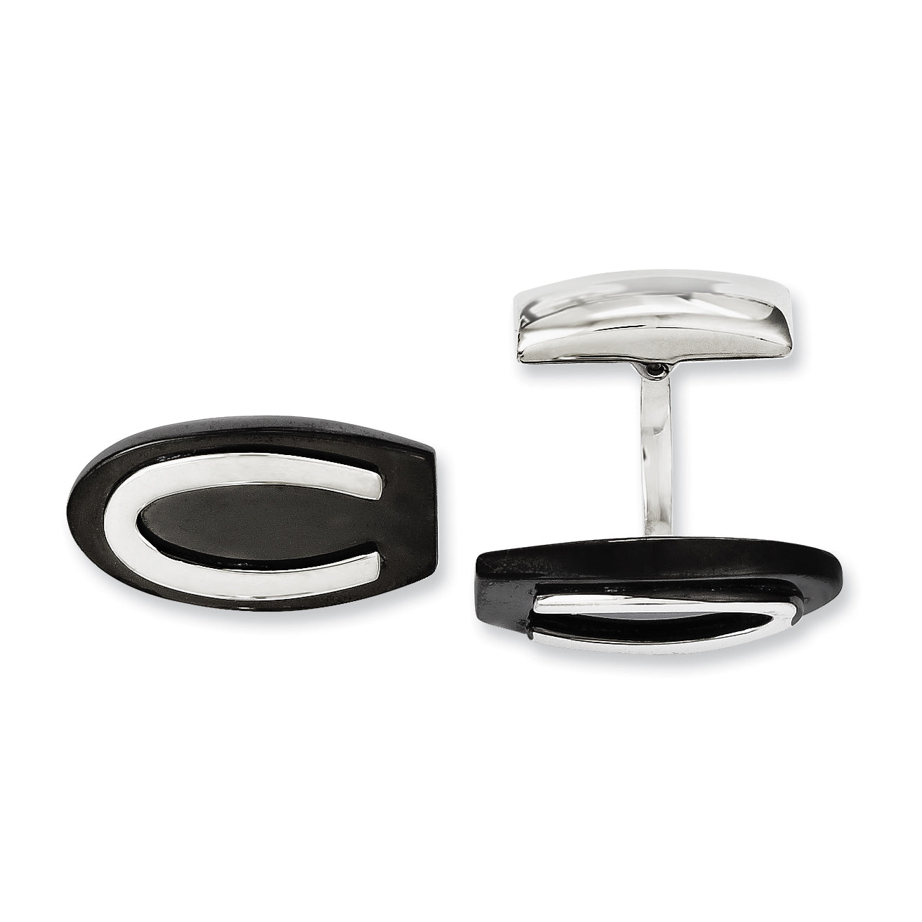 Stainless Steel Black IP-plated Oval Cufflinks for Men