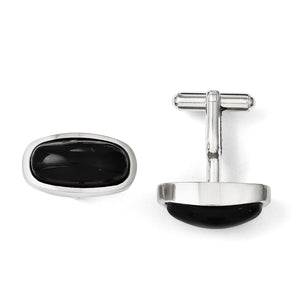 Stainless Steel Black Agate Polished Cufflinks for Men