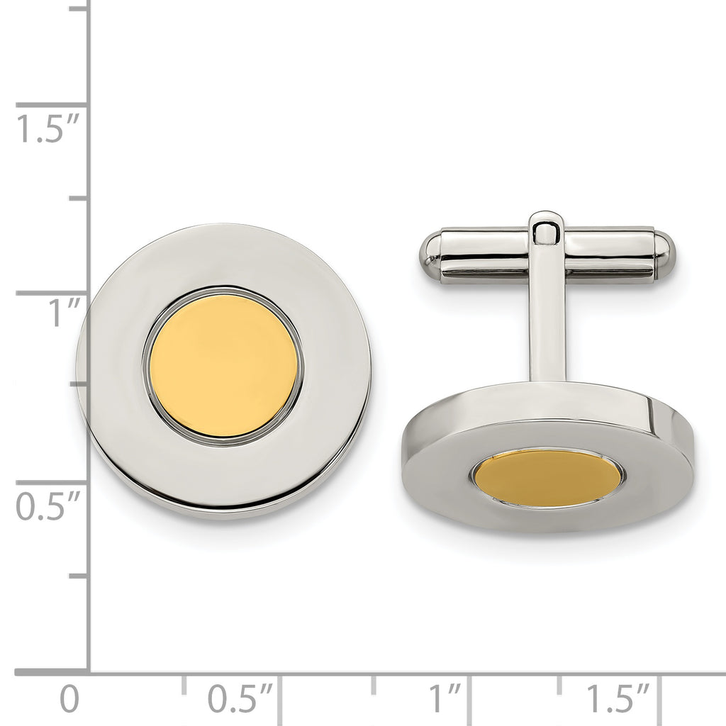 Stainless Steel Polished Yellow IP-plated Circle Cufflinks for Men