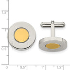 Stainless Steel Polished Yellow IP-plated Circle Cufflinks for Men