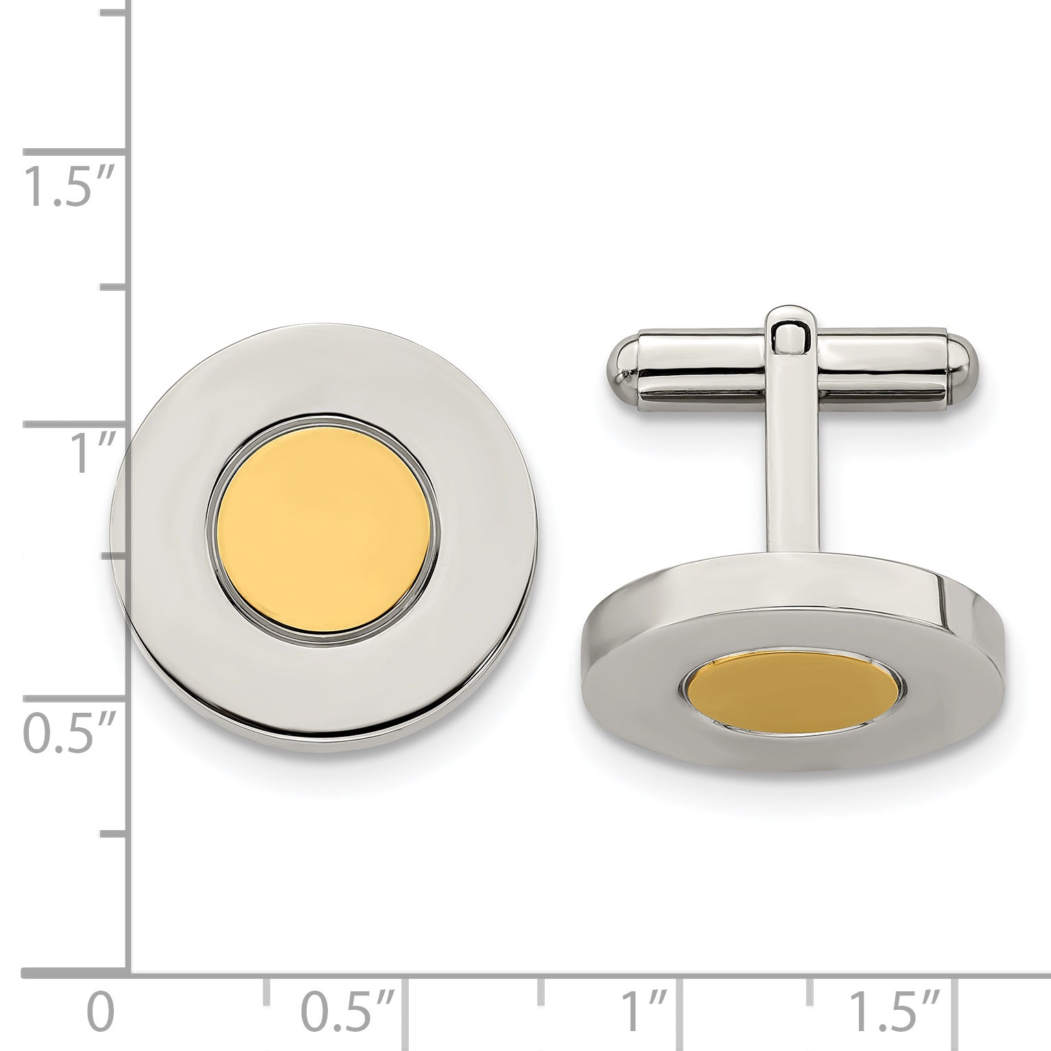 Stainless Steel Polished Yellow IP-plated Circle Cufflinks for Men