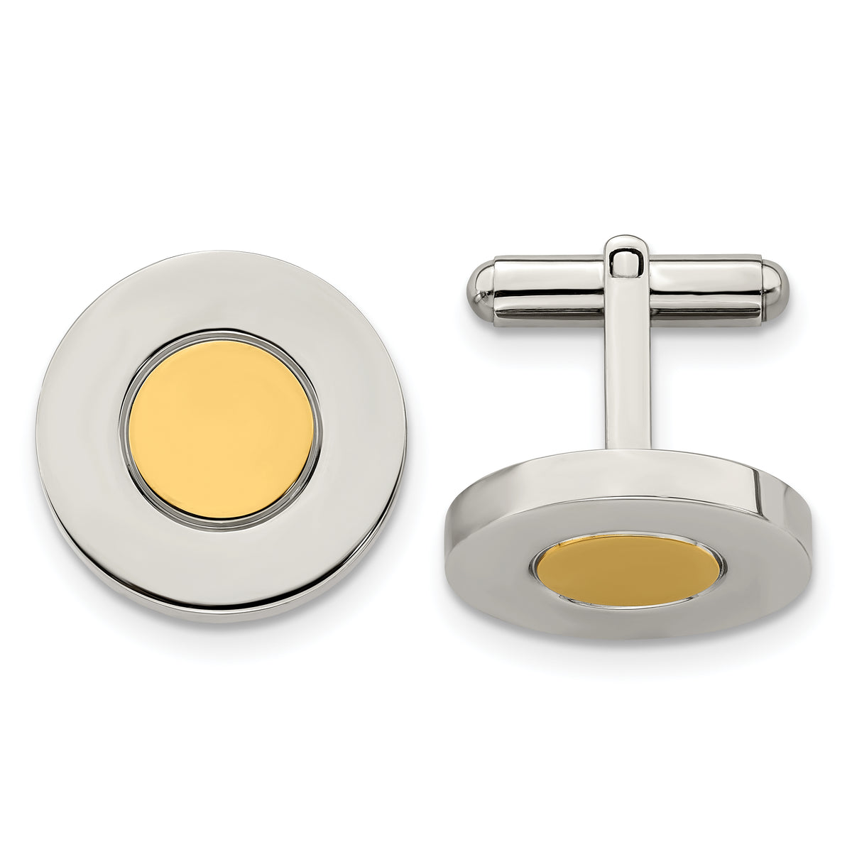 Chisel Stainless Steel Polished Yellow IP-plated Circle Cufflinks
