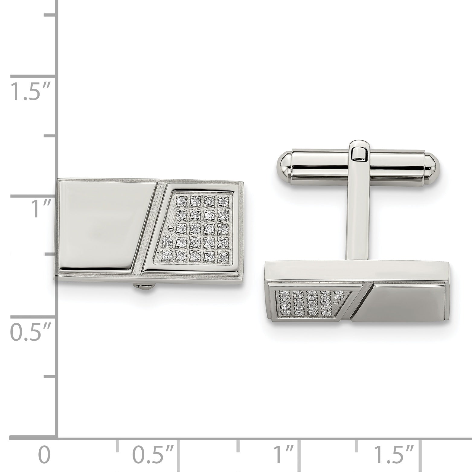 CZ Rectangle Cufflinks in Stainless Steel Secondary image