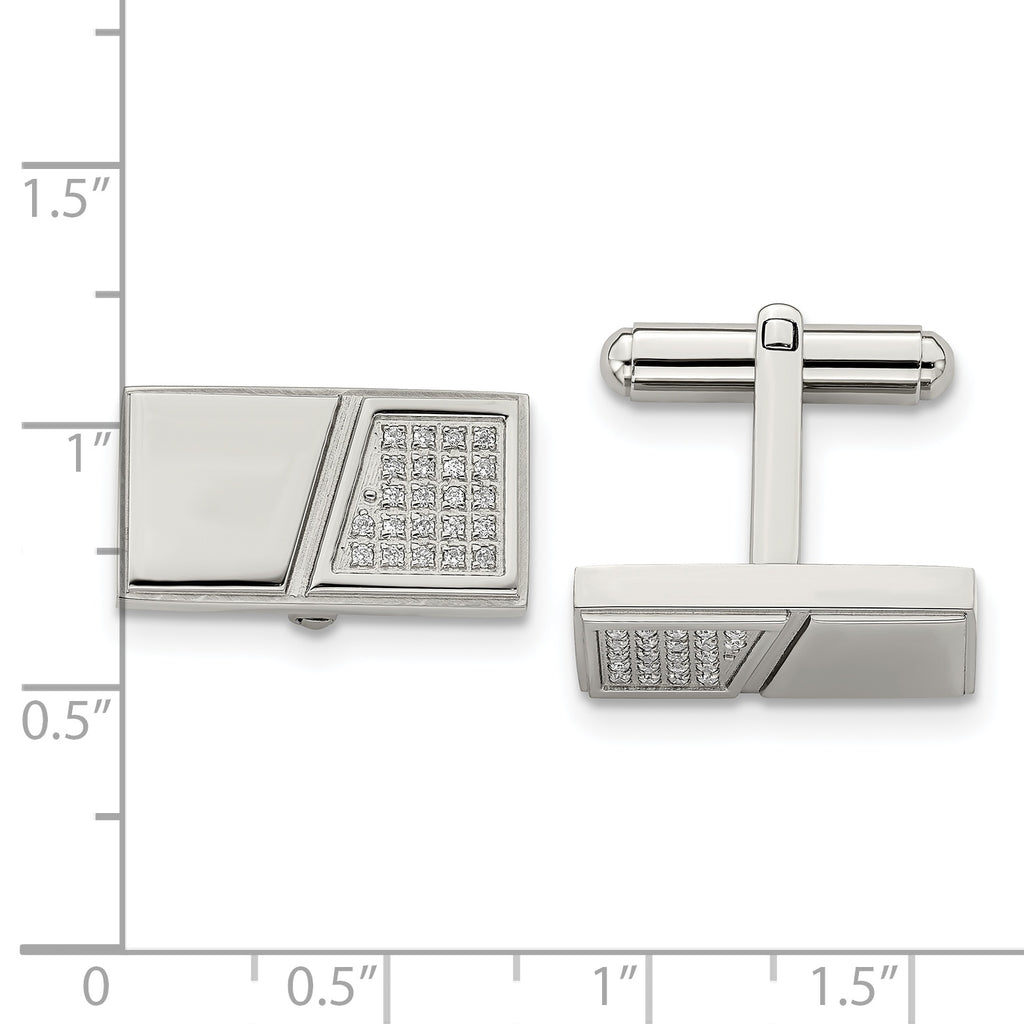 Stainless Steel Polished Cubic Zirconia Rectangle Cufflinks for Men