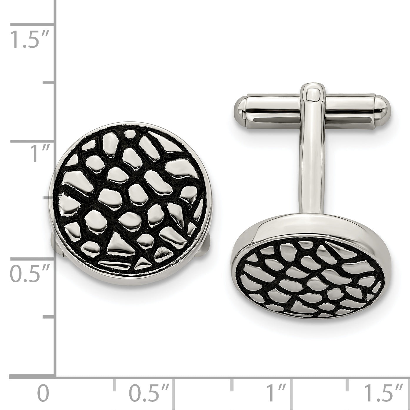 Stainless Steel Antiqued Polished and Textured Circle Cufflinks for Men