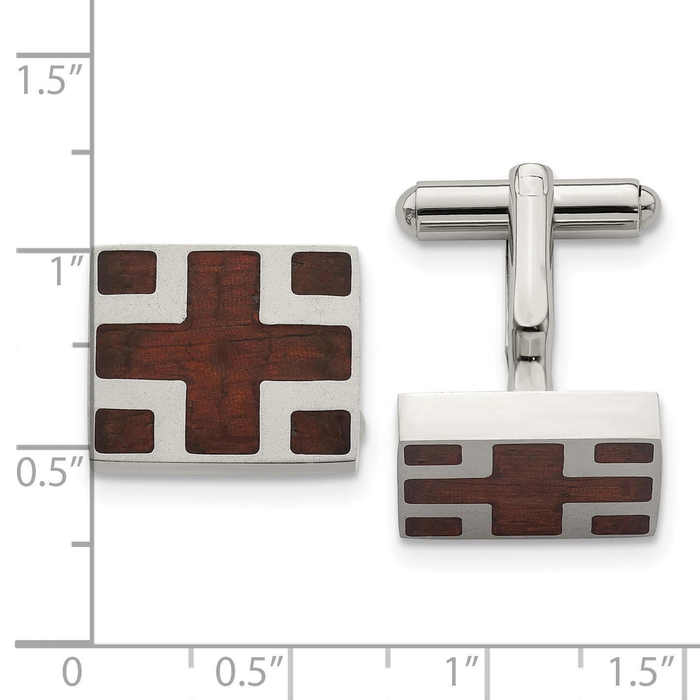 Stainless Steel Polished with Cherry Wood Inlay Cross Design Square Cufflinks for Men